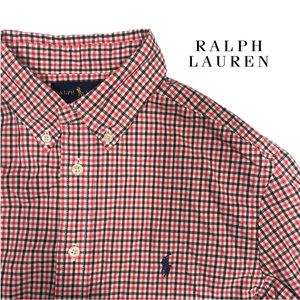 Ralph Lauren EUC Kids Poplin Button Down Shirt Size L 14-16 Red, White a…